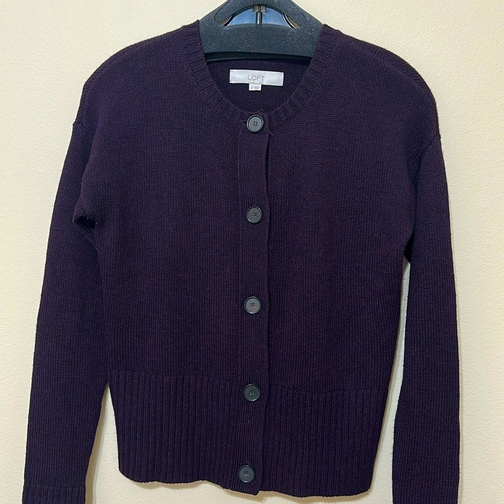 LOFT Dark Purple Button-Up Cardigan